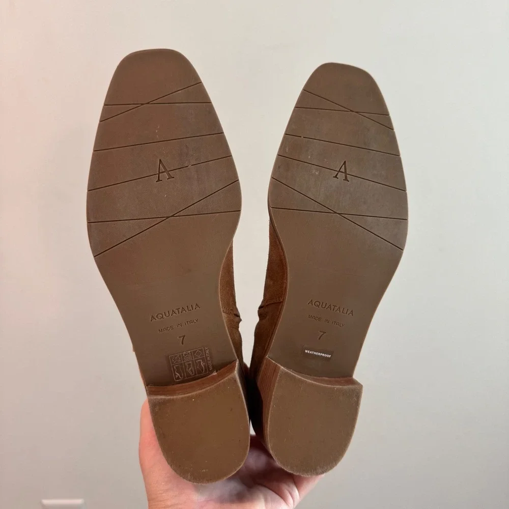 Aquatalia Reeta Tan Brown Weatherproof Suede Ankle Boots Made in Italy Womens 7